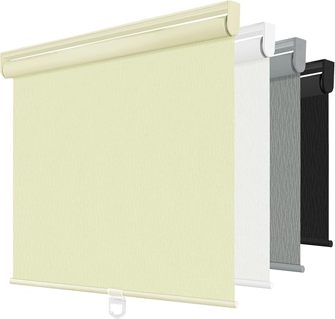 ChrisDowa Blackout Roller Shades for Windows, Striped Pattern Cordless Pull Down Door Blinds with Privacy, Thermal Insulated Window Shades for Living Room, Home and Office. Beige, 33" W x 72" H