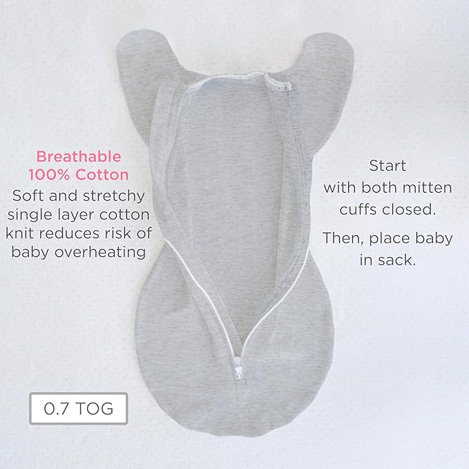 SwaddleDesigns Transitional Swaddle Sack, Arms Up Half-Length Sleeves & Mitten Cuffs, Swaddle for Newborn Transition to Baby Sleep Sack Wearable Blanket, 6-9 Month, 21-24 lb, Gray with Striped Trim