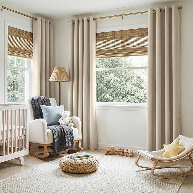 100% Blackout Shield Curtains, Linen Blackout Drapes 50''W x 72''L, 2 Panels, Natural Flax, Grommet, Thermal Insulated, Full Light Blackout Curtains for Bedroom