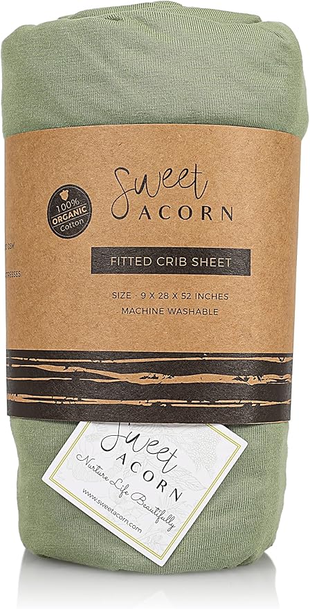 Fitted Crib Sheets - Organic Cotton Jersey Knit Crib Beddings - Fits Standard Baby Crib Mattress - 9" x 28" x 52" - Juniper Green