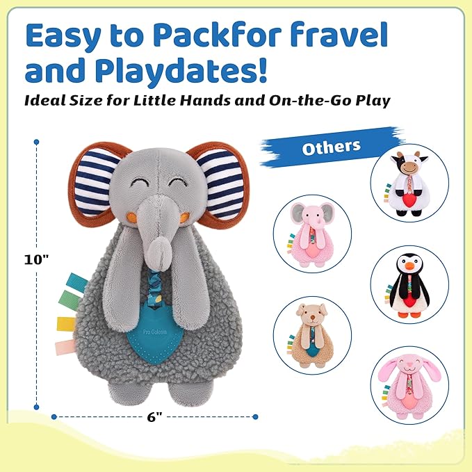 Pro Goleem Grey Elephant Loveys for Babies Girl and Boy, Baby Lovey with Teether, Baby Toys 0 3 6 9 12 Months, Safety Teething Toys for Babies Infant Newborn and Toddler Gifts