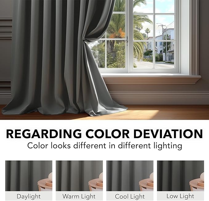 Deconovo Blackout Curtains, Thermal Insulated, W70 x L84 2 Panels, Back Tab, Machine Washable, Room-Darkening Drapes for Bedroom/Living Room Light Grey