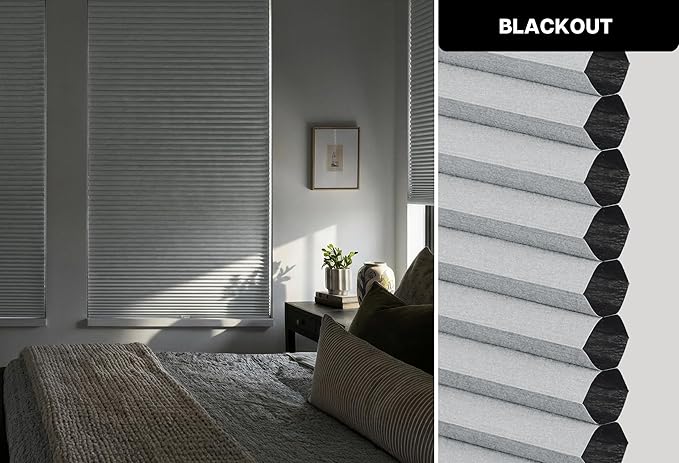 LazBlinds Cordless Cellular Shades, No Tools No Drill Blackout Honeycomb Shades Pleated Blinds for Windows, 25'' W x 48'' H, Dark Grey
