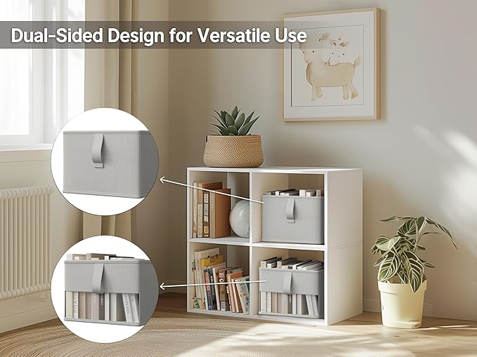 Foldable Storage Bins with Clear Window, Fabric Organizer for Closet, Shelves & Cubes - Breathable, Odor-Free Storage Boxes for Towels, Clothes, Toys, Books - 11.5 * 8.75 * 6.5in, Gray, 3-Pack