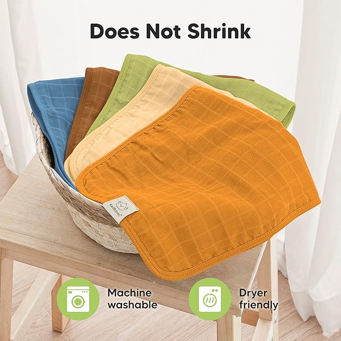 KeaBabies Cotton Muslin Burp Cloths Baby Boy, Girl - 5-Pack Soft & Absorbent Burping Cloth for Babies, Large Baby Towels & Washcloths for Newborn, Spit Up Rags, No Shrink, 20x10" (Primeval)