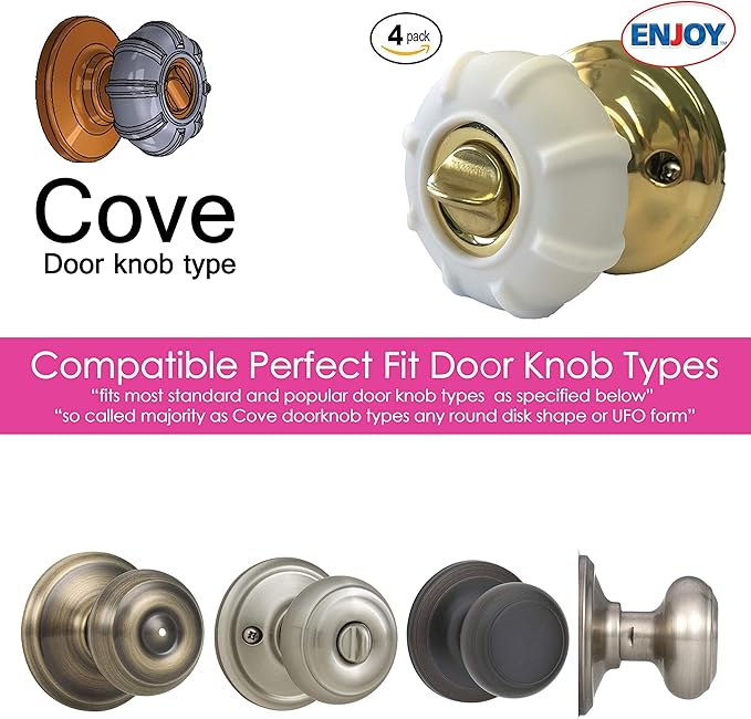 Enjoy Cover - Door Knob Cover Grips Non Slip Arthritis & Senior Living Aids Grippy Easy Open Decorative. Simple Functional Effective Solution- 4 Pack (White, Cove)