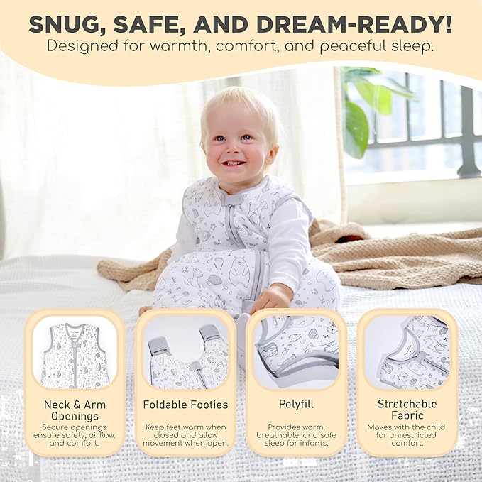 Mama Cheetah Toddler Sleep Sack with Feet 3T-4T, 2.5 TOG Organic Cotton Baby Sleeping Bag with Legs, Winter Baby Wearable Blankets for Early Walker L