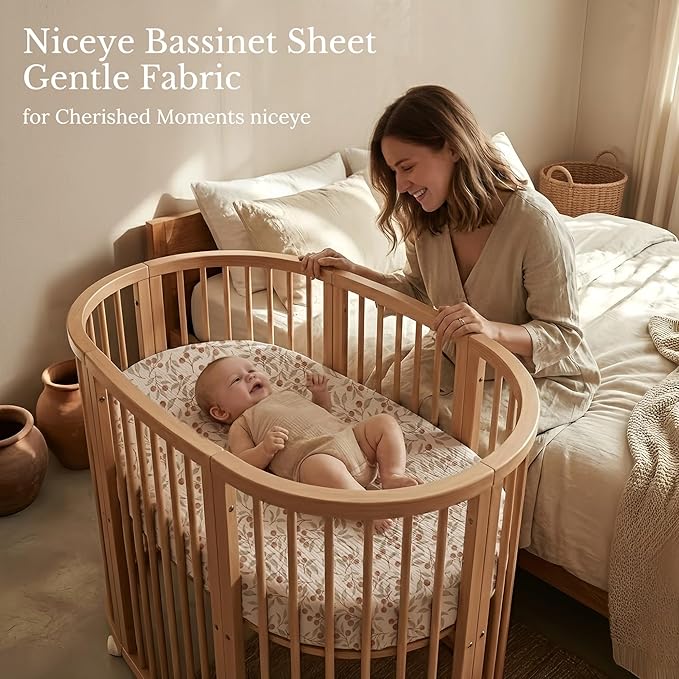 Niceye Muslin Baby Bassinet Sheets 3-Pack 100% Cotton (33" x 15") Sleeper Bassinet Fitted Sheets for Oval & Hourglass Mattresses, Unisex for Baby Girl/Boy (Khaki)