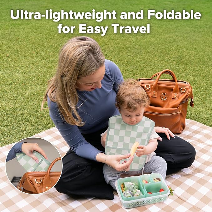 haakaa Waterproof Baby Bibs for Eating, Soft & Lightweight Toddler Bibs with Food Pocket, Easy Wipe Clean, Ages 6–24M, 2 Pack