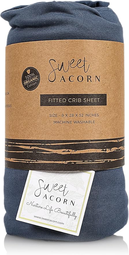 Fitted Crib Sheets - Organic Cotton Jersey Knit Crib Beddings - Fits Standard Baby Crib Mattress - 9" x 28" x 52" - Bay Blue