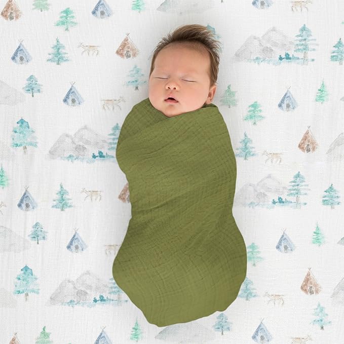 SwaddleDesigns Cotton Muslin Swaddle Blankets for Babies, Set of 4, Neutral Receiving Blankets for Newborn, Baby Registry & Gift, 46x46 inches, Wilderness