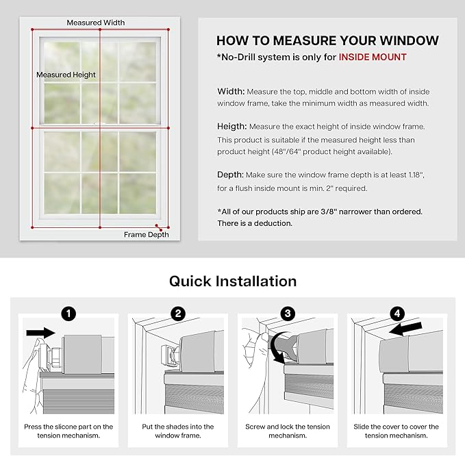 Lazblinds Upgraded Top Down Bottom Up (TDBU) Honeycomb Blinds, No Drill No Tools Easy Install Cordless Cellular Shades for Windows 40" W x 64" H, Dove Grey - Light Filtering
