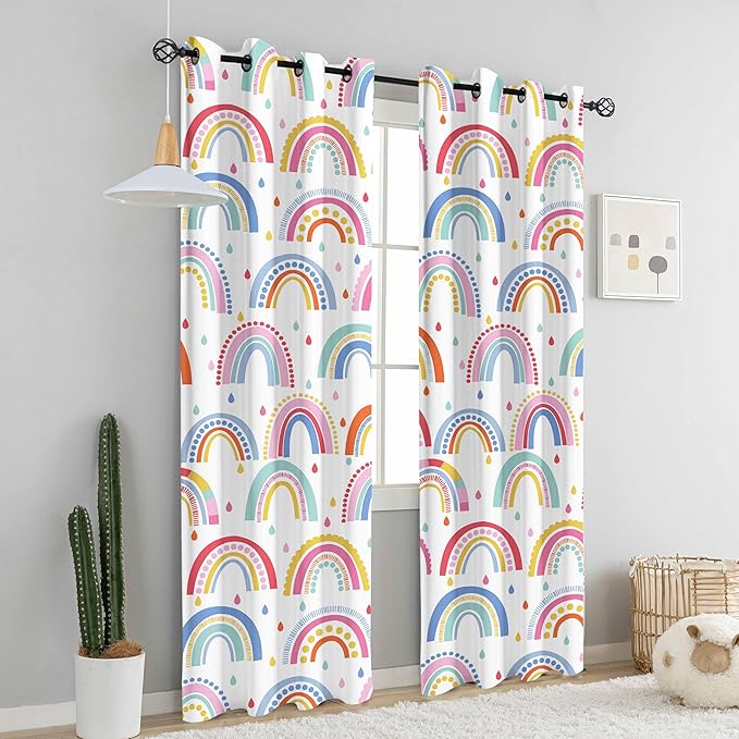chiinvent Blackout Rainbow Curtains for Kids Cute Rainbow Room Darkening Window Curtains Decorative Cartoon Black Out Curtain for Girls Bedroom Nursery, C3, 52" x 63", 2 Panels (90% Blackout)