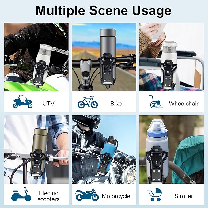 Generic Extra Large Motorcycle ATV Cup Holder Anti Theft, Adjustable Water Bottle Holder for 1.96 – 3.6"" Water Bottle, for Motorcycle Bike Baby Stroller Wheelchair Golf Push Cart Marine Boat Tractor