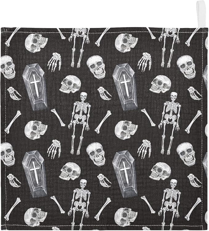 vvfelixl Baby Washcloths Cotton Creepy Skull Baby Muslin Washcloths Soft Baby Face Towel for Newborn Infants, 11.8 X 11.8 Inch, 3 Pack Black