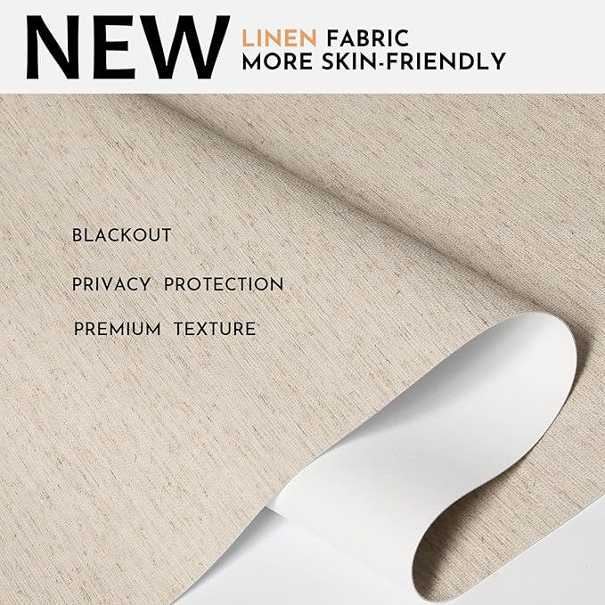 Persilux Blackout Roller Shades for Window Blinds,Cordless,Linen Fabric,Thermal Insulated Fabric UV Protection Shades for Home,Office,Bedroom,Door,Blackout-Beige,46" W X 72" H