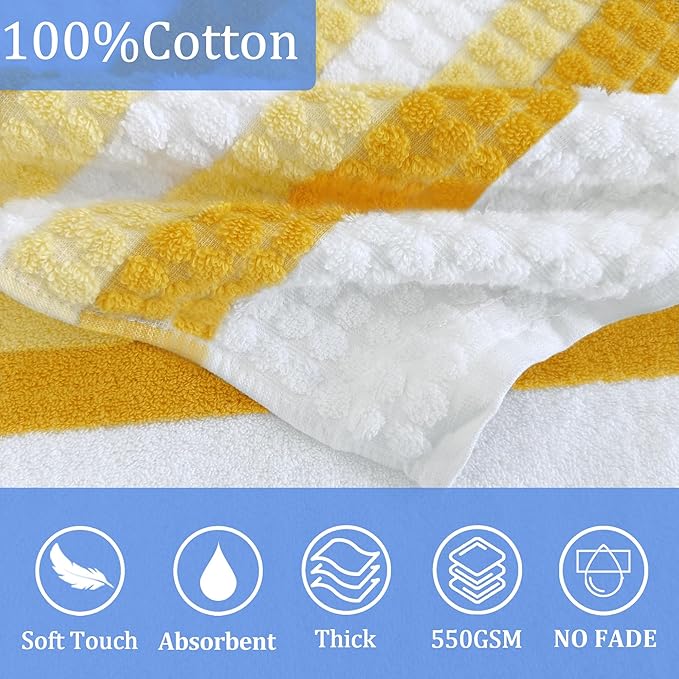 Hooded Bath Towel for Teens/Big Kids (8-14 Years,55"X28") | Soft FluffyQuick Dry Absorbent 100%Cotton Thick Towel Wrap | Versatile Beach, Pool, Swim & Bath Cover-Up | Pale Yellow Vertical Stripe
