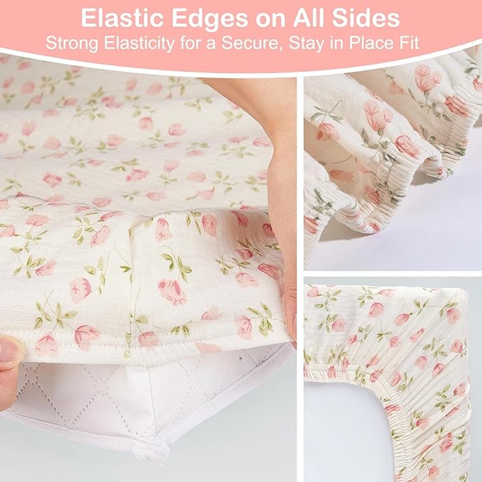 Basumee Muslin Changing Pad Cover Waterproof 2 Pack Baby Changing Table Covers for Boys and Girls Soft Breathable Nursery Diaper Change Table Cover Pad Fits 32"x16", Pink