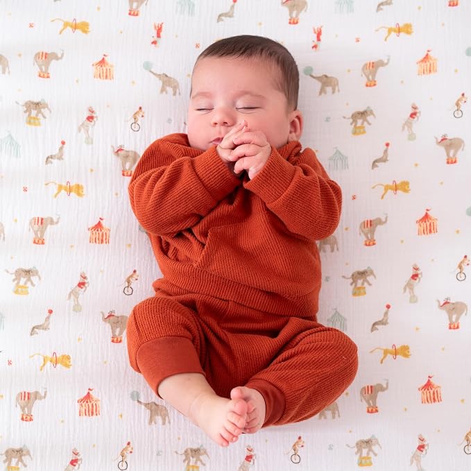 aden + anais Essentials Classic Crib Sheet, 100% Cotton Muslin, Super Soft & Breathable, Tailored Snug Fit, Elephant Circus