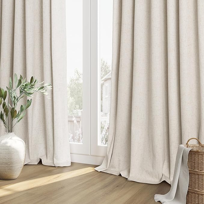 Guken 100% Blackout Curtains 78 Inch Length 2 Panels Set for Living Room Bedroom Back Tab Thermal Insulated Black Out Linen Drapes Room Darkening Window Curtains 78 Inches Long
