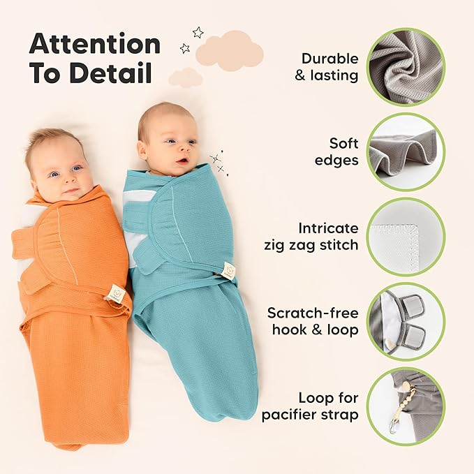 3-Pack Organic Swaddles for Newborns, Baby Sleep Sacks 0-3 Months - Baby Swaddle Wrap, Newborn Wearable Blanket, Infant Sleep Sack for Girls, Boys, Soft & Snug, Large Hook & Loop Closure (Valiant)