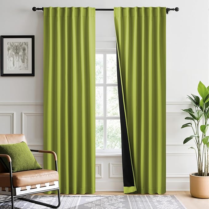NICETOWN Forest Green 100% Blackout Window Curtain Panels, Cold and Full Light Blocking Drapes with Black Liner for Nursery, 84 Inches Long Drop Thermal Insulated Draperies (52 inches Wide, 2 Pieces)