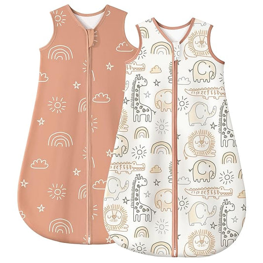 Yoofoss Baby Sleep Sack 0-6 Months TOG 1.0 Baby Wearable Blanket, 2 Pack 100% Organic Cotton Infant Toddler Sleeping Sack 2-Way Zipper Lightweight Sleep Sack