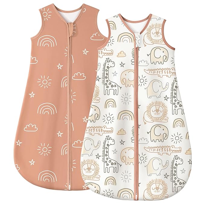 Yoofoss Baby Sleep Sack 12-18 Months TOG 1.0 Baby Wearable Blanket, 2 Pack 100% Organic Cotton Infant Toddler Sleeping Sack 2-Way Zipper Lightweight Sleep Sack