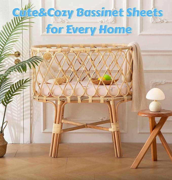 SDY Jersey Mushroom Bassinet Sheets for Baby Girls,32 "x 16 "x 4",2 Pack,Pink Cute Kawaii Standard Oval/Retangle Bassinet Mattress Sheets for Toddler,Super Soft Breathable