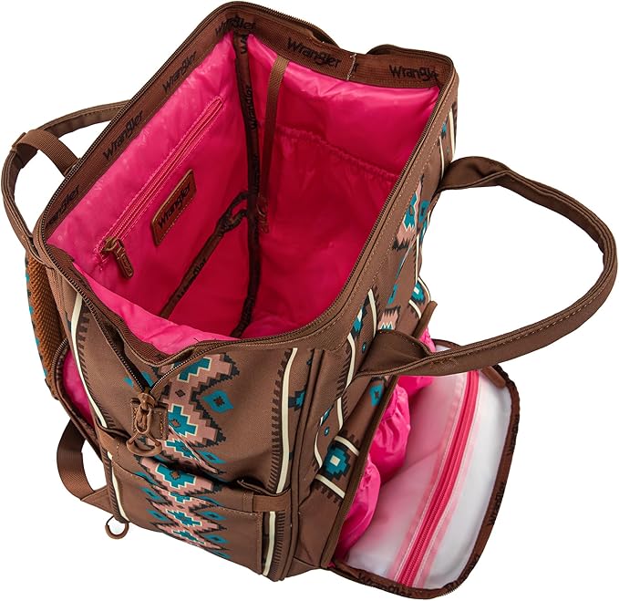 Montana West Wrangler Diaper Bag Backpack Aztec Travel Backpack Purses Western Multi-Function Baby Bags for Mom with Waterproof Insulated Pockets