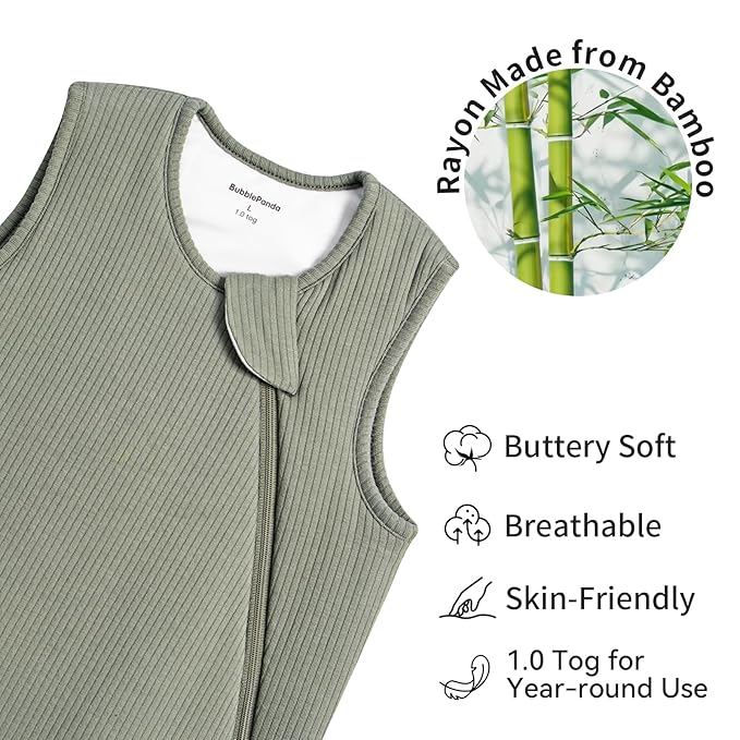 BubblePanda Rayon Made from Bamboo Sleep Sack 0-6 Months Newborn Infant Sleep Sack 0-3 Months 1.0 Tog Breathable Baby Wearable Blanket With 2-Way Zipper Unisex Sleeping Bag for Babies