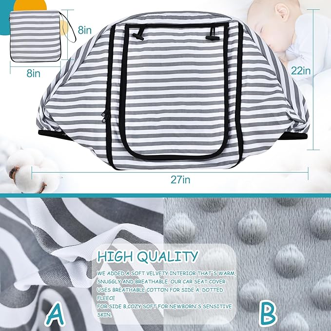 Car Seat Covers for Babies,Baby Car Seat Cover for Boys Girls,Windproof Infant Carseat Cover,Kick-Proof Car Seat Canopy with Breathable Mesh Peep Window(Grey Stripe)