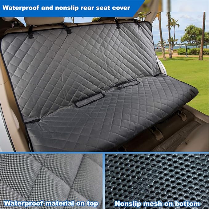 Bench Car Seat Cover Protector - Waterproof, Heavy-Duty and Nonslip Pet Car Seat Cover for Dogs with Universal Size Fits for Vehicles, Trucks & SUVs(Grey)