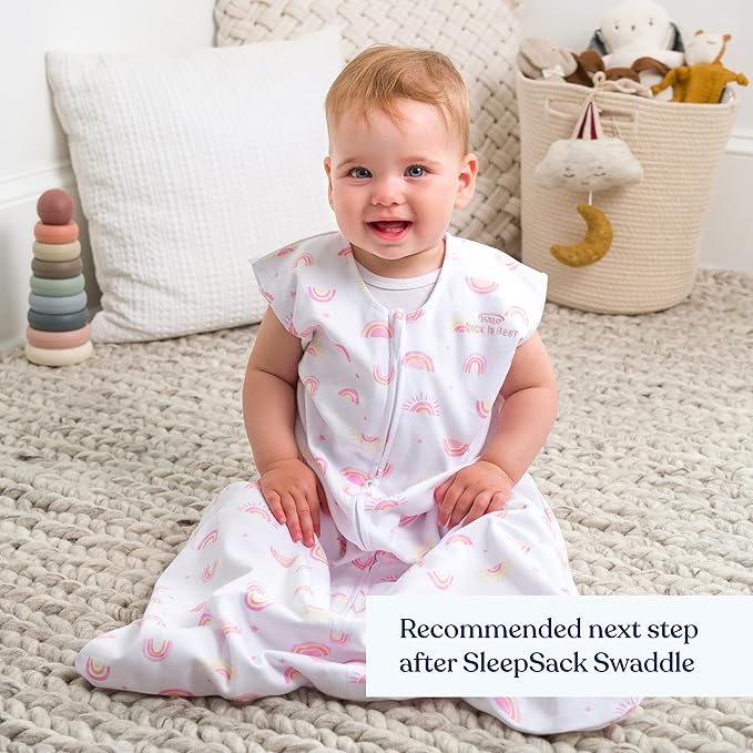 HALO SleepSack, 100% Cotton Wearable Blanket, Swaddle Transition Sleeping Bag, TOG 0.5, Sunshine Rainbows, Large, 12-18 Months
