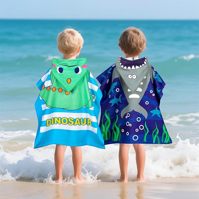 Hooded Kids Beach Towels - Toddler Bath Towel Girls Boys Swim Cover-ups for Ages 1 to 6 Kids Pool Towels Quick Dry Lightweight Soft Microfiber Poncho Towel 24x23 (Baby Dinosaur)