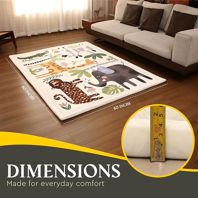 Animals Baby PlayMat Rug Extra Thick 3.5CM | Cloudsoft Coral Velvet Crawl Memory Foam Floor Mat | Anti-Spill | Anti-Slip | Toddlers Infants Kids Children | 60"x80" | Tummy Time | Padded Yoga Rug