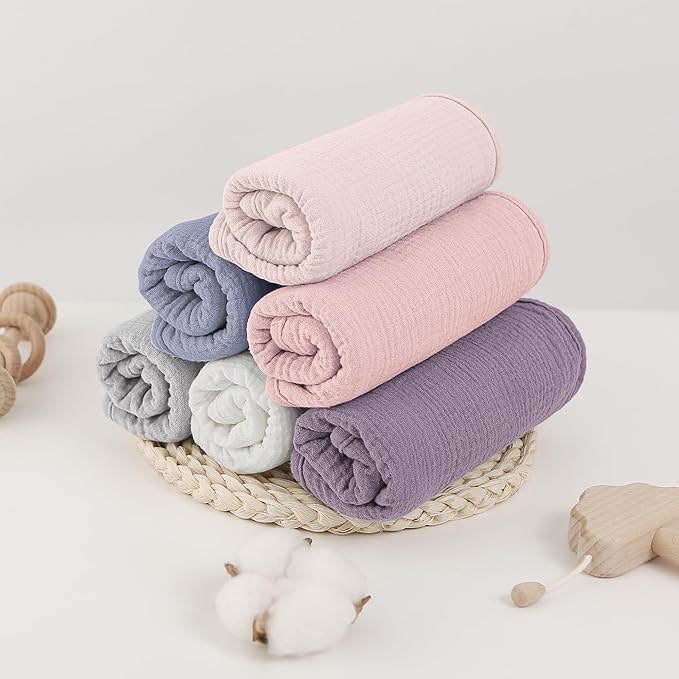 Bearmoss Muslin Burp Cloths, 100% Cotton Baby Burping Clothes, Large Extra Soft Absorbent for Unisex Newborn Boy and Girl, 20x10in, 6 Pack