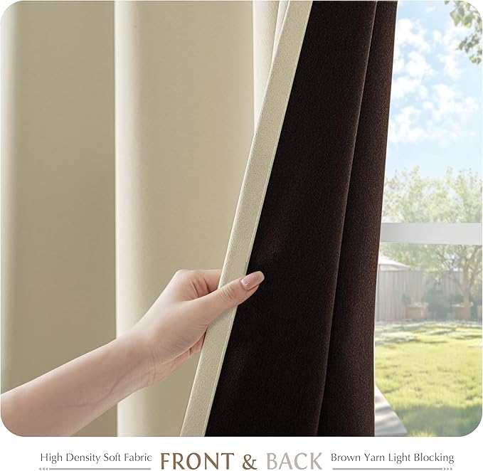 Beauoop 100% Blackout Curtains 63 Inch Long 2 Panels for Bedroom Living Room Beige Solid Room Darkening Thermal Insulated Soundproof Energy Saving Grommet Top Window Treatment Drapes,52x63, 2 Set