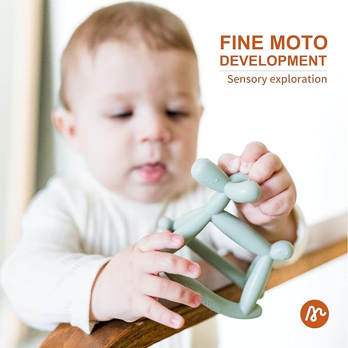 Teething Toy for Baby 0-6, 12, 18 Months Infant, Jellydog Never Drop Food Grade Silicone Rocking Teether, Prevent Choking & Odorless, Less Dust and Hair Adhesion, Baby Gift, Mint Green