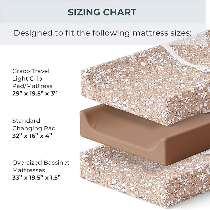 Pobibaby – 2 Pack Premium Changing Pad Covers for Girls, Ultra-Soft Breathable Cotton Diaper Changing Table Covers – Floral Nursery Changing Pad Sheets for Baby Girl (Meadow)