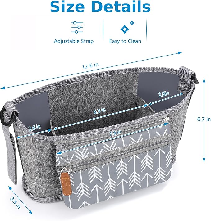 Accmor Universal Stroller Organizer with Detachable Phone Bag, Stroller Bag Caddy Organizer Stroller Accessories for Uppababy, Baby Jogger, Nuna, Doona, Britax Strollers