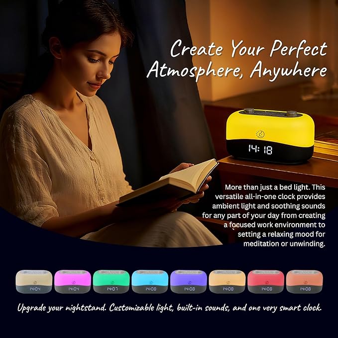 White Noise Machine with 29 Sounds + 16 Colors – Digital Alarm Clock & Amber Night Light for Blue Light Blocking, Gentle Wake Alarm, Sleep Timer & Memory Function for Adults & Kids
