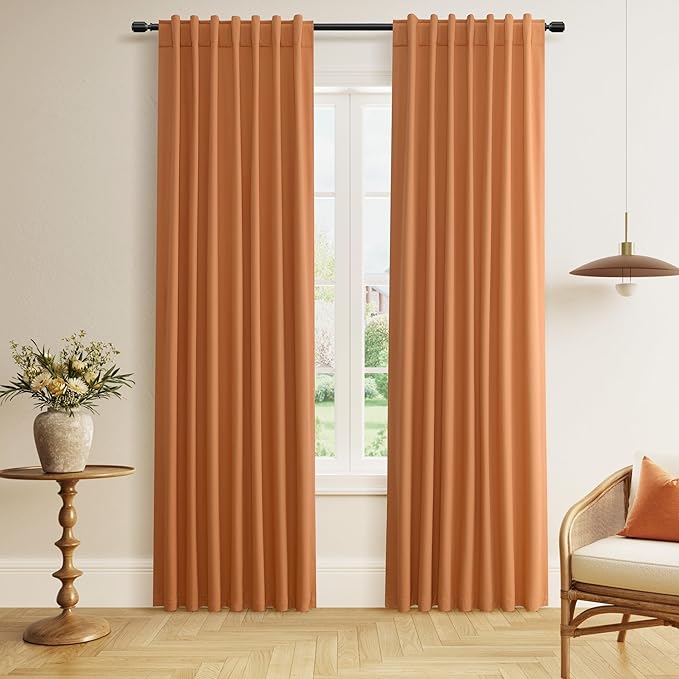 Guken Orange 100% Blackout Curtains 84 Inch Length 2 Panels Set for Living Room Bedroom Back Tab Thermal Insulated Black Out Linen Drapes Room Darkening Window Curtains 84 Inches Long