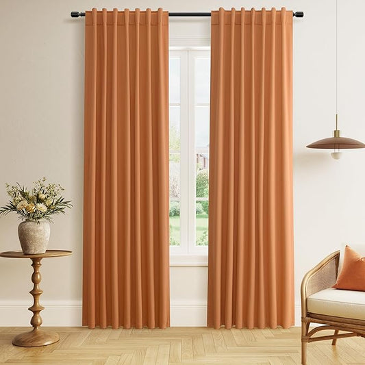 Guken Orange 100% Blackout Curtains 84 Inch Length 2 Panels Set for Living Room Bedroom Back Tab Thermal Insulated Black Out Linen Drapes Room Darkening Window Curtains 84 Inches Long