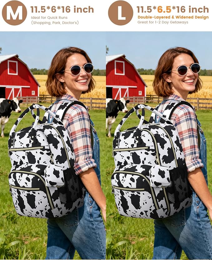 Diaper Bag Backpack,Baby Essentials Diapers Bag with Pacifier Case,Multipurpose Stylish Large Capacity Travel Backpack for Baby Girl/Boy(L-Cow Print)