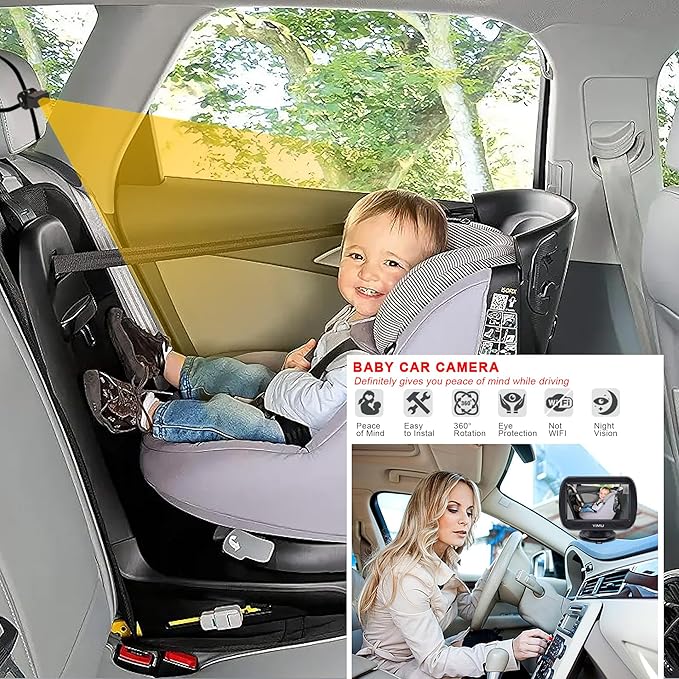 YIMU HD720P Rear Seat Baby Car Camera for Backseat, Car Headrest Quick-Install Monitor, Night Vision, 360° Rotatable car Camera for Baby with 4.3 inch car Baby Monitor (KB41)