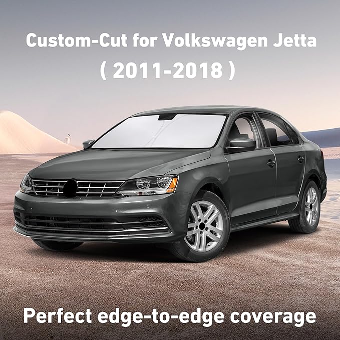 Econour Windshield Sunshade for Volkswagen Jetta 2011-2016 2017 2018, Sun Visor for Front Windshield & Window Sun Shade Cover, UV Heat Blocker & Protector, Car Accessories