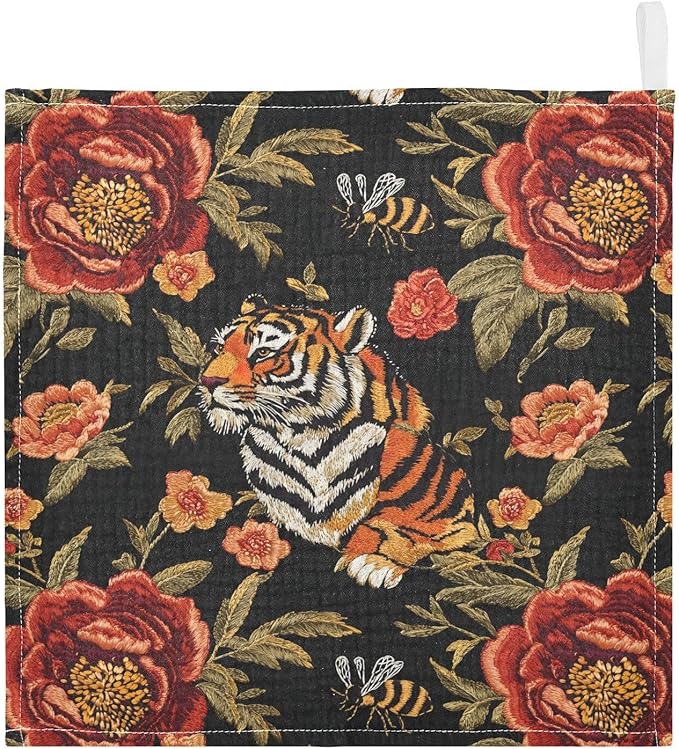 vvfelixl Baby Muslin Washcloths Tiger Bee Flower Baby Burp Cloths Cotton Babys Face Towel for Newborn Infants Boys Girls Soft and Absorbent 11.8 X 11.8 in, 3 Pack