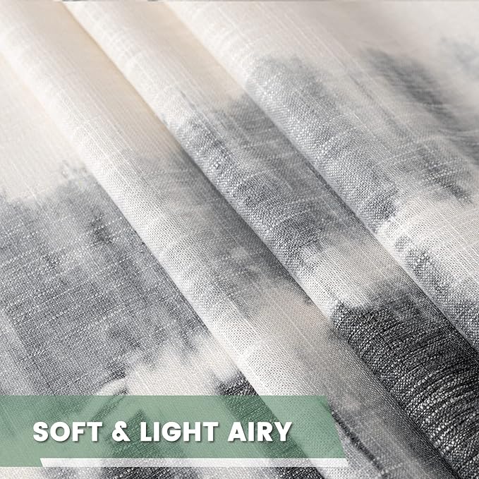 MEETSKY Flax Linen Sheer Curtains 95 Inches 2 Panels Light Filtering Window Modern Cotton Curtains for Living Room Printed Soft Rod Pocket Decorative Curtains for Office