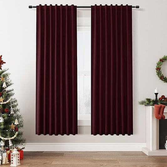 Guken 100% Blackout Curtains 72 Inch Length 2 Panels Set for Living Room Bedroom Back Tab Thermal Insulated Black Out Linen Drapes Room Darkening Window Curtains 72 Inches Long,Burgundy
